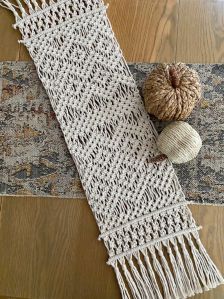 Plain Cotton Handwoven Macrame Table Runner, Technics : Handmade