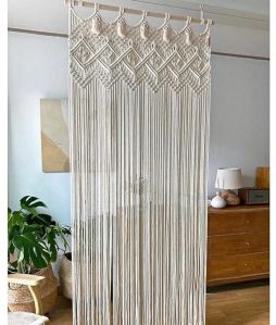 Plain White Cotton Macrame Curtain For Home Decor