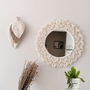 White Macrame Wall Mirror
