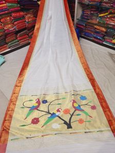 Handloom Cotton Silk Single Muniya Paithani Saree