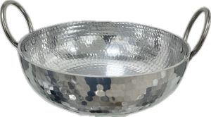 Stainless Steel Aluminium Hammered Kadhai, Shape : Round