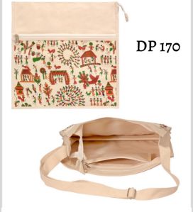 Printed Jute Sling Bag, Color : Natural Brown