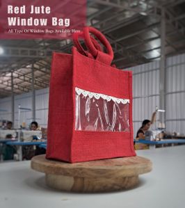 Red Jute Gift Bag With Window, Capacity : 5kg