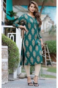 Ladies Rayon Printed Kurti, Sleeve Type : 3/4th Sleeve