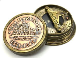 The Mary Rose .1511-1545. Solid Brass Compass Sundial - World timer scale.