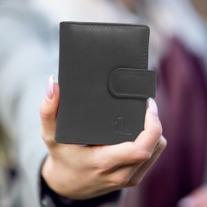 KARA Black Unisex Genuine Leather Credit Debit Card Holder - Sleek Card Cover With 20 Plastic Sleeve