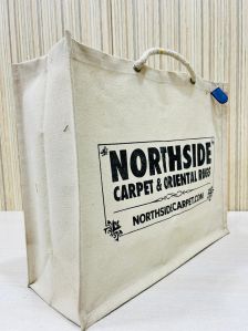 Eco-friendly and Letter Printed White Canvas Shopping Bag With Thick White Unique Rope