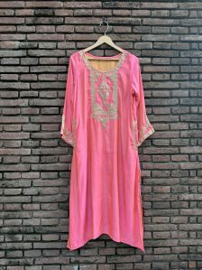 Kashida Work Peach Pink Kurta, Gender : Female