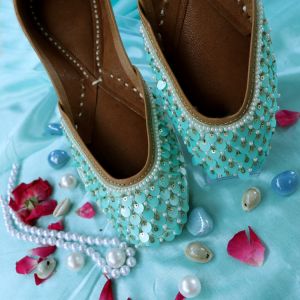 Ladies Aqua Blue Sequin Punjabi Jutti