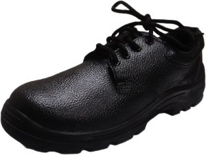 Black Low Ankle Leather Safety Shoes, Outsole Material : PU