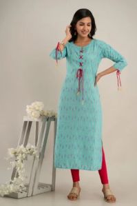 Printed Cotton Ladies Straight Kurti, Sleeve Type : 3/4th Sleeve