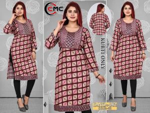 Rayon Foil Print Kurti, Sleeve Style : Long Sleeves