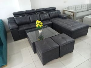 L Shape 7 Seater Two Puffy Central Table Sofa Set