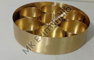 Printed Round Brass Masala Dabba