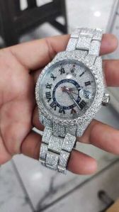 Latest White Moissanite Diamond Studded Wrist Watch