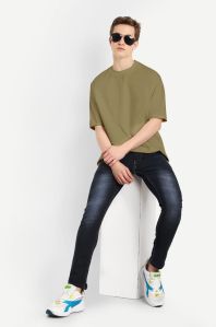 Mens Cotton Plain Oversized Dark Chiku T-shirt GSM, Size S/M/L/XL/XXL