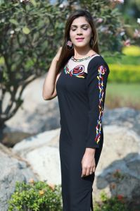 Black Embroidered One Piece Dress