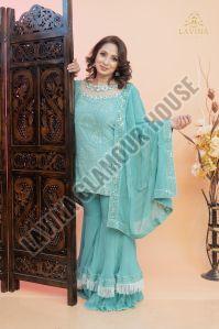 Embroidered Chikankari Sharara Set, Color : Light Blue