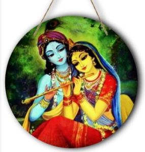 Radha Krishna Round Frame Wall Hanging