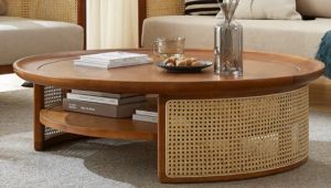 Round Rattan Wood Coffee Table