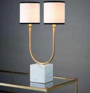 Polished Two-Light Marble Table Lamp For Bedroom, Home, Hotel