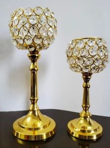 Brass Crystal Candle Holder Set For Decoration