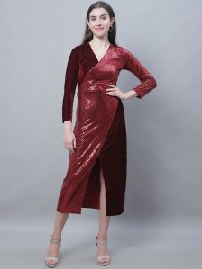 Ladies Maroon One Piece Dress