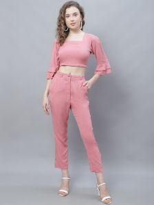 Ladies Rayon Pink Co-ord Set