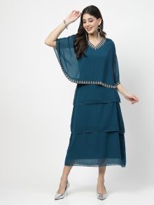 Ladies Teal Blue A-Line Dress