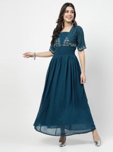 Ladies Teal Blue Cotton Gown