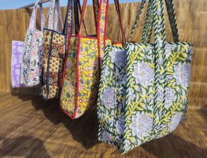 hand block printed indian handmade cotton shopping tote bag