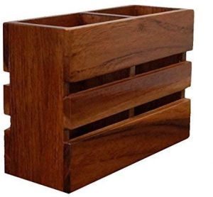 2 Compartment Wooden Cutlery Holder, Packaging Type : Paper Box