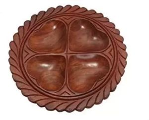 4 Compartment Round Wooden Plate