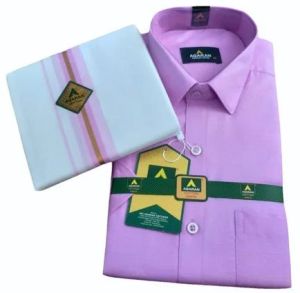 Mens Pink Cotton Shirt Dhoti Set