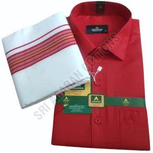 Mens Red Cotton Shirt Dhoti Set, Occasion (Style Type) : Casual Wear