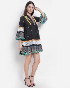 Cotton Printed Pom Pom Frock