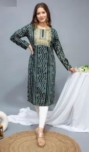 Printed Rayon Embroidery Designer Kurti, Sleeve Style : Half Sleeves, Full Sleeves