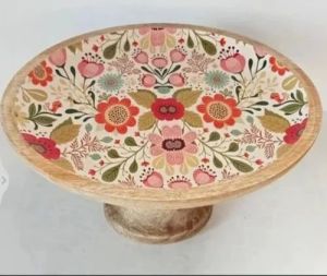 Printed Mango Wood Cake Stand For Restaurant