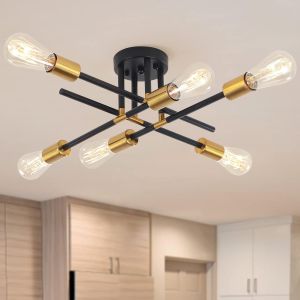 6- Ceiling Light Black and Gold Chandeliers