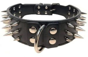 Leather Spike Dog Collar, Color : Black, Silver