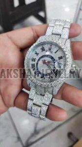 Latest White Moissanite Diamond Studded Wrist Watch