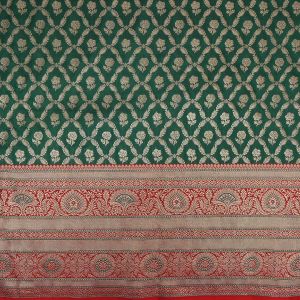 Deep Green Jamawar Silk Fabric