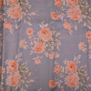 Pastel Gray Floral Printed Rawsilk Fabric, Width : 44 Inch