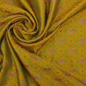 Saffron Gold Jaal Weaving Silk Fabric