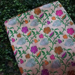 Silver Color Jamawar Weave Silk Fabric