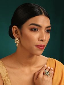 Golden Kundan Dangler Earrings For Woman