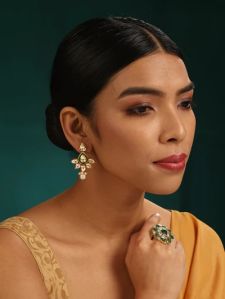 Green Kundan Dangler Woman Earrings