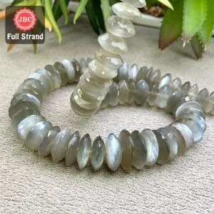 Grey Moonstone German Cut Disk Gemstone Beads Strand