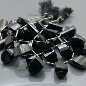 Natural Black Spinel Briolette Fancy Gemstone Beads Strand