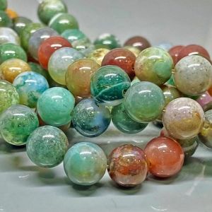 Natural Indian Agate Smooth Round Gemstone Beads Strand